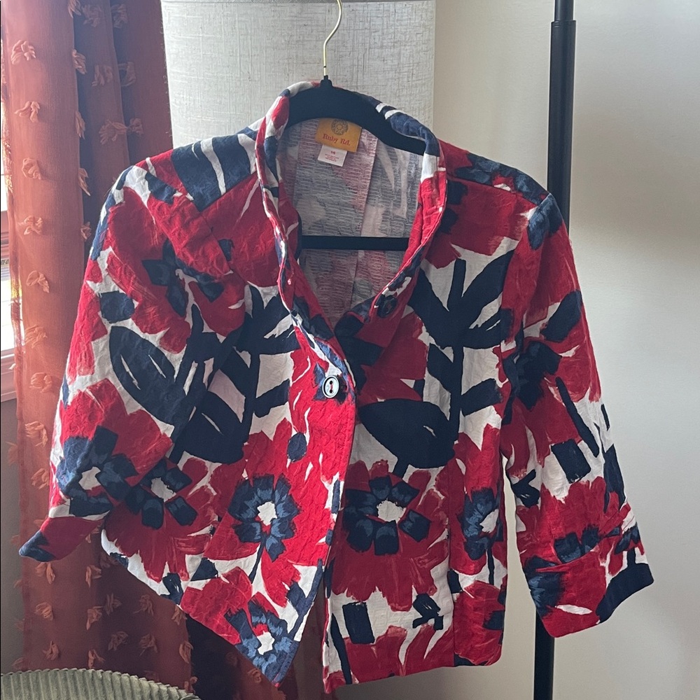 Ruby Rd. Red and Blue Floral Jacket
